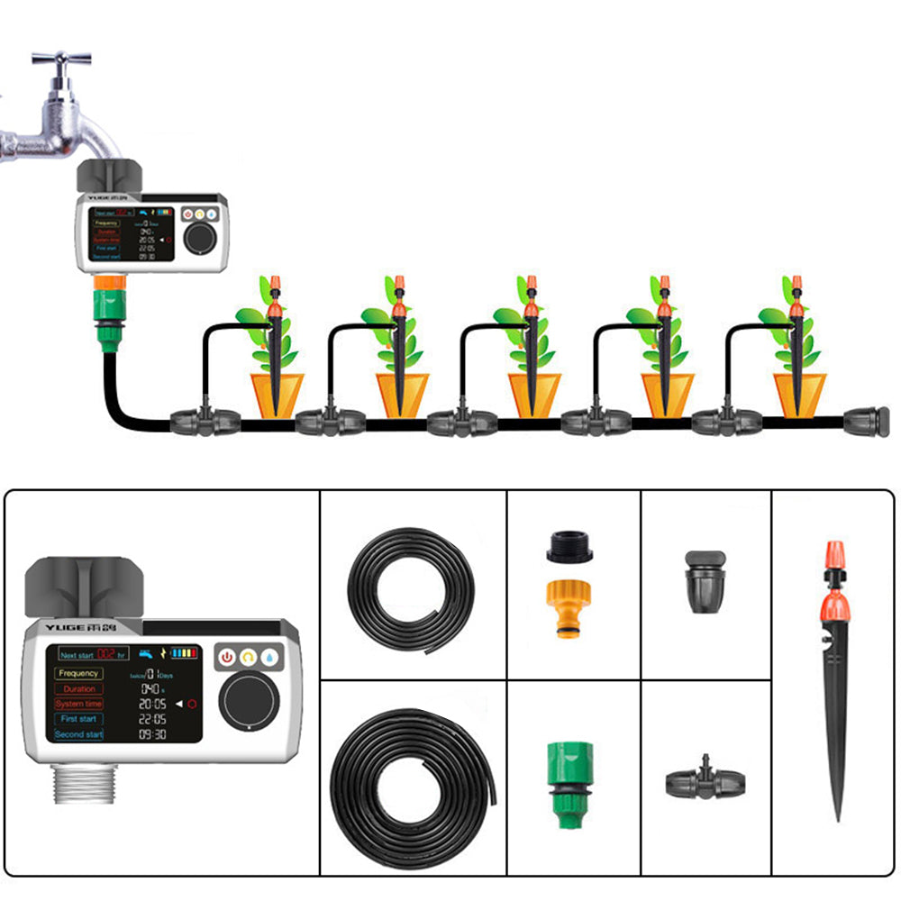 YLIGE Solar Powered Water Irrigation Timer Automatic Watering Controller with Tee Coupler + Hose Kit, European Standard YLIGE Solar Powered Water Irrigation Timer Automatic Watering Controller with Tee Coupler + Hose Kit, European Standard